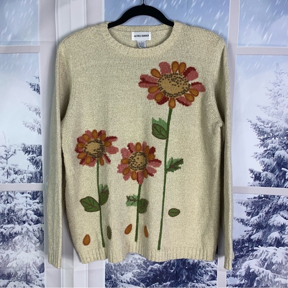 90’s Vintage Flower Embroidered Knit Sweater - Picture 7 of 14